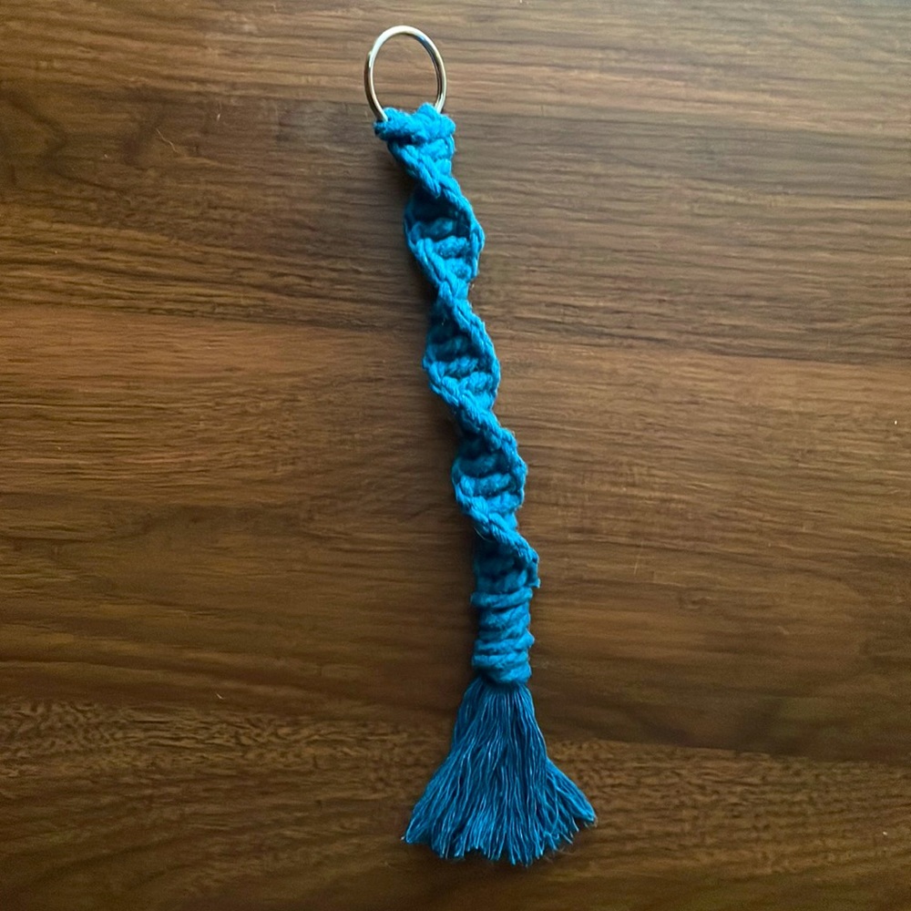 Handmade Macramé keychain. Blue. 10”